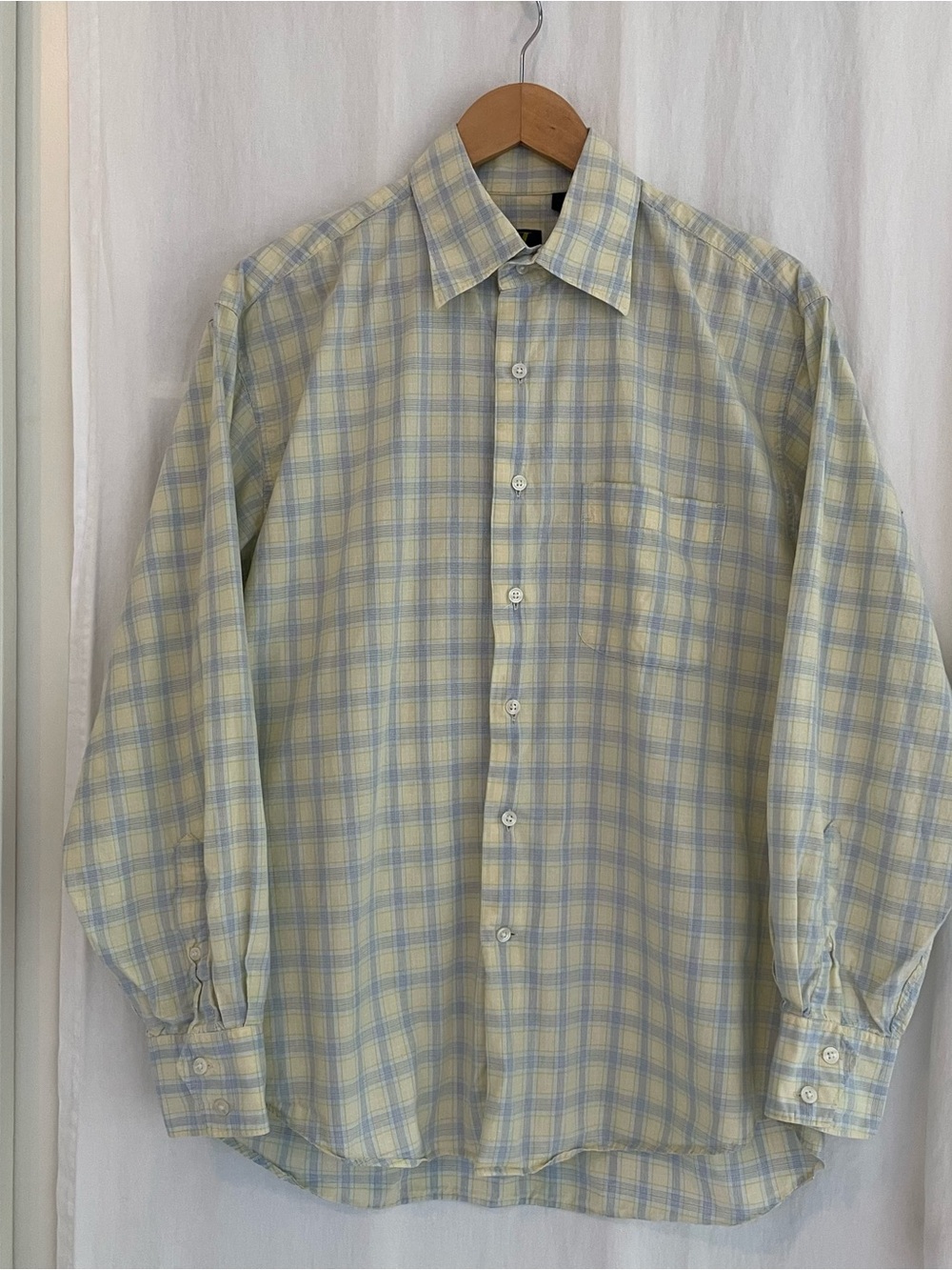 Van Heusen Pale Yellow and Light Blue Plaid Button-Down Shirt
